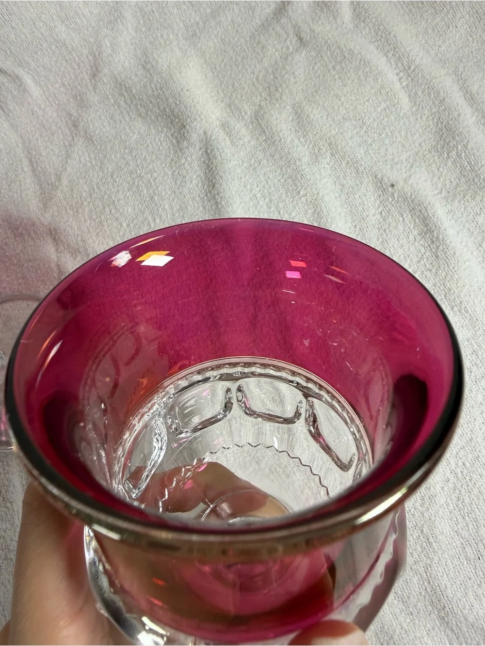 Vintage Set of 5 Tiffin Kings Crown Ruby Red Thumbprint Goblet Glasses